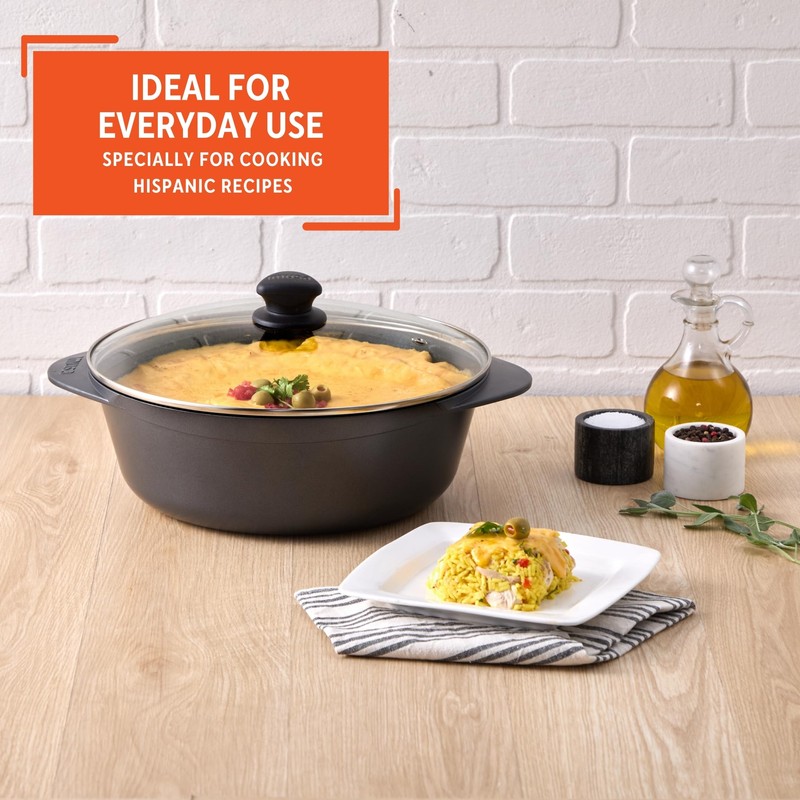 IMUSA Cocotte Cast Aluminum Ceramic Nonstick Caldero with Glass Lid,