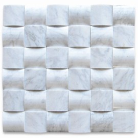 Stone Center Online Carrara White Italian Carrera Marble 3D Cambered Curved Arched Mosaic Tile 2"x2" Polished Venato Bianco Backsplash Accent Tile