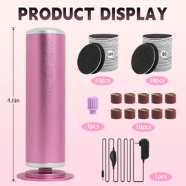 Electric Foot File, Callus Remover for Feet, Adjustable Speed Control Pedicure Tools for Dead Skin Calluses with 60 PCS Sandpaper Discs and 5 PCS Nail Drill Bits (Pink)