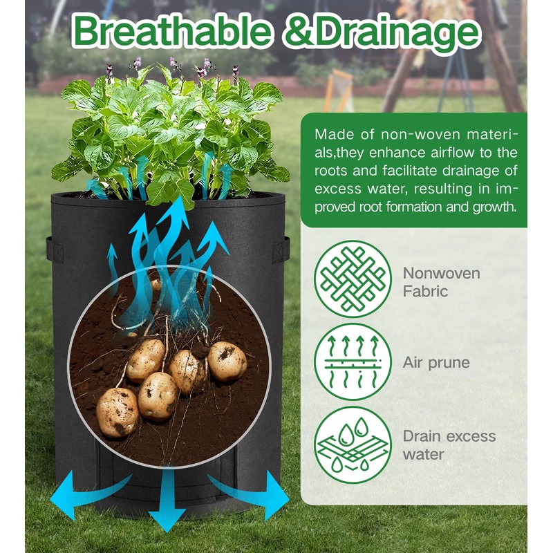 Moyios 6-Pack 15 Gallon Potato Grow Bags – Durable Nonwoven