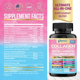 Parrox Collagen Peptides Types I, II, III, V & X, MCG Biotin, Keratin, Hyaluronic Acid, MSM, Zinc, Grape Seed Extract, Quercetin, Vitamin A, C & E, Folate, Black Pepper, Magnesium, Folic Acid (2 Pack)