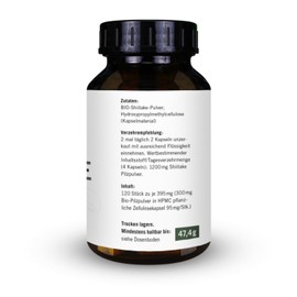 Organic Shiitake Capsules - Mushroom Powder from Whole Mushroom - Lentinula edodes - Pack of 120 - From Organic Cultivation in Austria, Not Import China - Full Spectrum Mushroom Powder Capsules Ultra