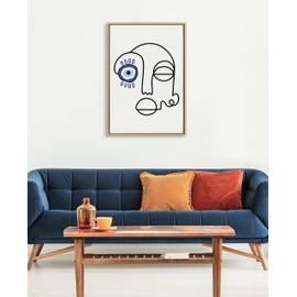 Kate and Laurel Sylvie No Evil Allowed Framed Canvas Wall Art by Shatha Al Dafai, 23x33 Natural, Decorative Abstract Line Drawing Art for Wall