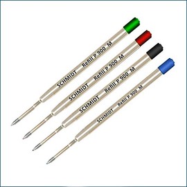 Lanier Combo Pack - Pack of 4 - Schmidt P900 M Parker Style Ballpoint Refill 1 Green, 1 Red, 1 Black, 1 Blue Medium Tip