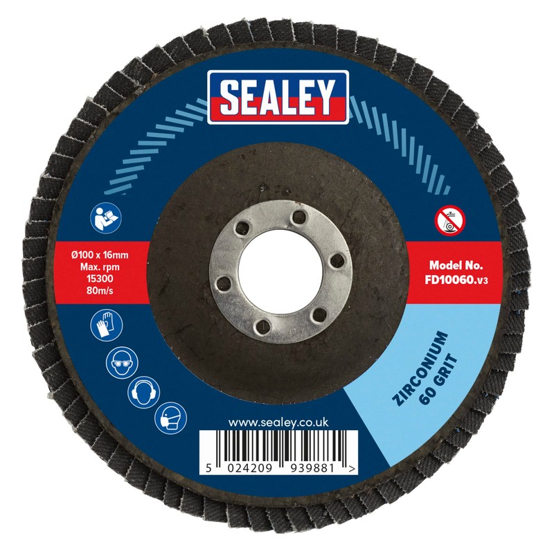 Sealey Zirconium Flap Disc Ø100mm Ø16mm Bore 60Grit - FD10060