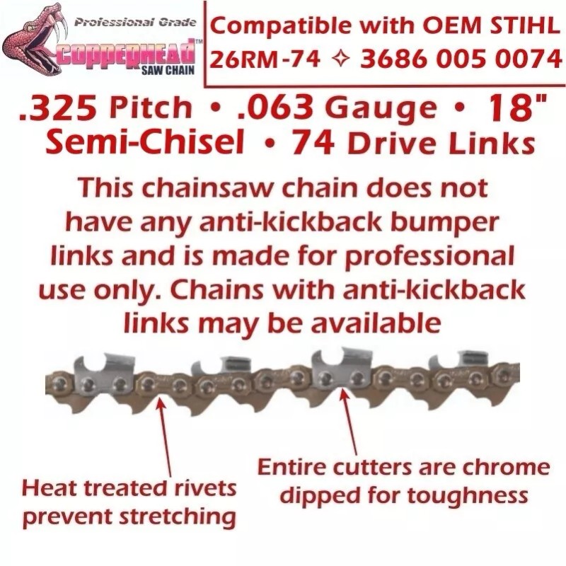 For STIHL COPPERHEAD 18" BAR, PRO SAW CHAIN & FILE