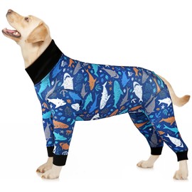 Etdane Dog Onesie Surgery Recovery Suit for Female Male Dogs After Spayed Suit Surgical Recovery Suit Anti Shedding Body Suit for Small Medium Large Dog Sharks/3XL
