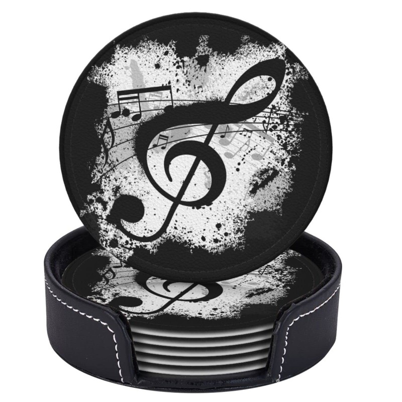 Niukom 6 Pcs Music Note Leather Coasters for Drinks with