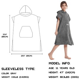 Hiturbo Bata de Cambio de Toalla para niños: Poncho de Surf de Secado rápido y Absorbente - Toalla de baño de Microfibra para Playa (Gris)