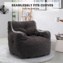 INMOZATA 3FT Bean Bag Chair for Adult and Kids (with Filler) Furniture, Soft Fluffy Teddy Fabric Lazy Sofa Chair Bean Bag Lounge Accent Chair for Living Room Bedroom Dorm Apartment (Dark Gray)