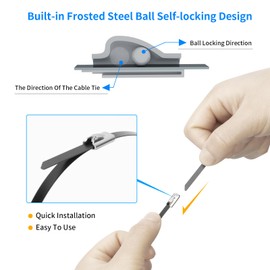 Armpow Metal Zip Ties Black 40 inch 408LB 25pcs Heavy Duty 304 Stainless Steel Epoxy Coated Locking Cable Exhaust Wrap Multi Purpose Binding for Machinery, Vehicles, Farms, Cables, Pipes,Fence