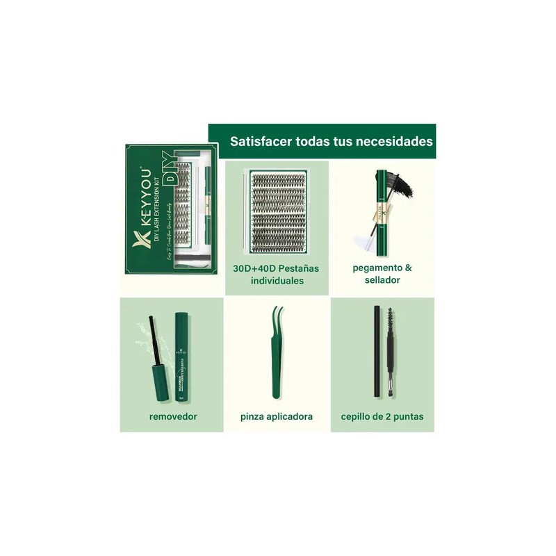 Kit de Extensiones de Pestañas KEYYOU 40D Mink Sintético para