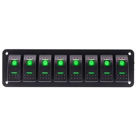 Toggle Rocker Switch Panel, Riloer 12V/24V 240W 3/4/5/6/8 Gang Switch Panel Universal for Car RV Yacht Modified, with Blue/Green/Red Lighting
