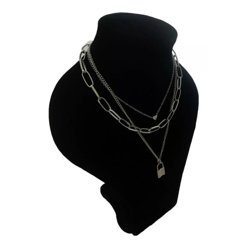 Patry Collar Tres Cadenas Corazón Candado Y Amor