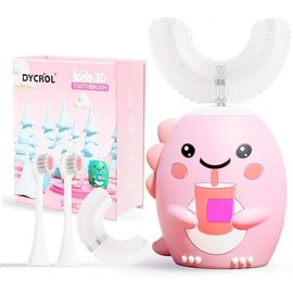 Cepillo de dientes eléctrico en forma de U para niños con 4 cabezales de cepillo, cepillo de dientes sónico para niños con 5 modos, diseño de dinosaur