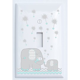 Single Toggle Grey and Green Dandelion Elephant Light Switch Plates Covers Elephant Nursery Decor (Seafoam Green)