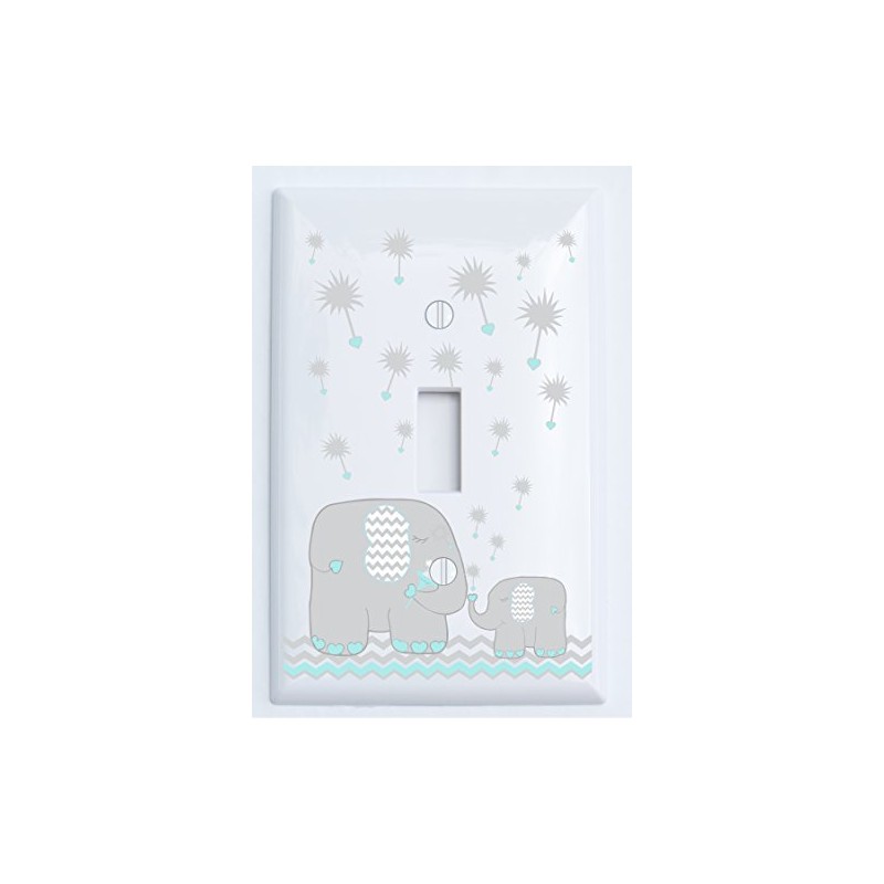 Single Toggle Grey and Green Dandelion Elephant Light Switch Plates