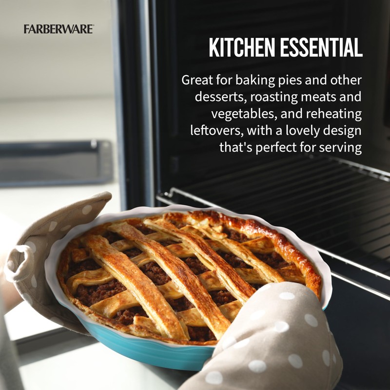 Farberware Bakers Advantage Durable Stoneware Ceramic Pie Dish, Ideal for