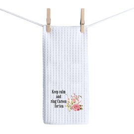 ZJXHPO Tea Party Kitchen Decor Keep Calm and Ring Carson for Tea Kitchen Towel Movie Inspired Tea Towel Housewarming Gift (Ring Tea Towel)