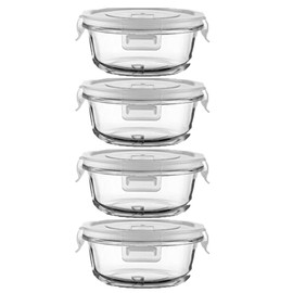 B.GUBOBOYA Small Round Glass Food Containers with lids, 12oz Round Food Storage Containers with Lid, 1.5 Cup Small Glass Food Containers with Lid BPA-Free, Microwave, Dishwasher, Freezer Safe (4 Pack)