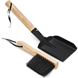 MYFIREPLACEDIRECT Ash Shovel & Hearth Brush Set - Fireplace Tools Set, Fire Pit Tools, Hearth Tidy Set, Metal Brush Pan Set Made of Natural Wood & Coco Bristles - Wider Scoop