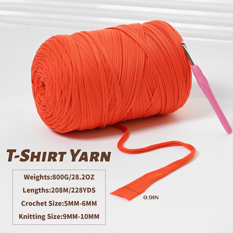 800G（228YDS） Tshirt Yarn for Crocheting，Chunky T-Shirt Yarn for Beginner Crochet