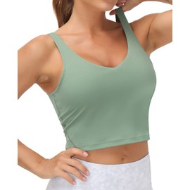 Women’s Longline Sports Bra Wirefree Padded Medium Support Yoga Bras Gym Running Workout Tank Tops (Jasmine Green, X-Large, x_l)