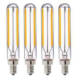 E12 T20 Vintage LED Light Bulb 2W Dimmable Tubular Edison Bulb 120mm Long Filament Tube Lamp Antique COB Candelabra Light for Cabinet Display Cabinet 2200K Warm White, AC 110V, Clear Glass, 4 Pack