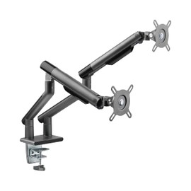 POUT E12 Dual Monitor Arm Mount Stand for Desk- Adjustable Full Motion Tilt/Swivel/Rotate 4-20lbs Capacity 75x75mm 100x100mm VESA 17"-32" Display Each- Extends 19" Forward & 17" High (Grey/Black)