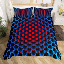 Loussiesd Honeycomb Geometric Duvet Cover Stereoscopic Dense Hole Boys Kids Bedding Set Blue Red Circle Comforter Cover Microfiber Three-Dimensional Honeycomb Decor with A Sense of 3D Print Single