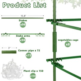 Hicarer 8 Pcs Tomato Cages for Garden up to 65" Plant Support Cage Trellis Assembled Tomato Garden Cage Heavy Duty Tomato Stakes with 150 Pcs Plant Clips for Climbing Plant Vegetables Flowers Fruit