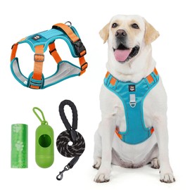 SAN KARA Arnés para Perro Ajustable con Correa de 1.5 m, Bolsa Porta Desechos, Reflectante, Transpirable, Antitirones Contraste de Colores Diseño Reflectante Arnés Pecheras