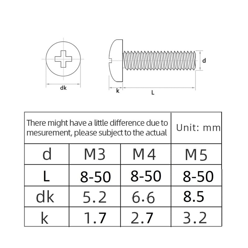 M4 (4mm x 12mm) Machine Screws Pan Phillips Cross Head