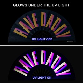 Raveahem UV Glow Rave Fan, Bamboo Folding Clack Hand Fan for Men Women (Rave Daddy, Large 13")
