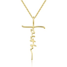 PRAYMOS Gold Cross Necklace, Faith Cross Necklace for Women Dainty Sterling Silver Necklace Christian Religious Confirmation Jewelry Gifts for Women