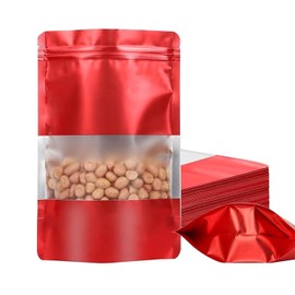 WADY Bolsas Hermeticas de 100 Piezas, Aluminio por Ambos Lados, Bolsas Pouch con Ventana y Cierre Hermético de Cremallera, Bolsas Resellables para Dulces, Bolsas A Prueba de Olores (Rojo, 9 * 13cm)