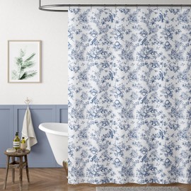 jinchan Floral Shower Curtain, Blue Flower Shower Curtains for Bathroom, Vintage White Waterproof Fabric Shower Curtain Elegant Luxury Plant Shower Curtain Set with Hooks (Eden Blue 70x72)