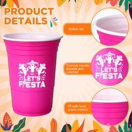 Ziliny Let's Fiesta Plastic Cups, 16 oz Fiesta Disposable Cups Mexican Party Hot Cold Drinks Cups for Cinco De Mayo Party Birthday Party Supplies Decorations(50 Pack)