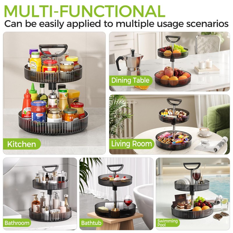 2-Tier Rotating Organizer with Handle – Adjustable Shelf, 360° Lazy