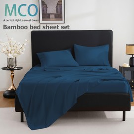 MCO Breathable Bed Sheets Set - Rayon Derived from Bamboo Sheets - Cool Bedding Set with 16" Deep Pocket (4 Pcs, Full, Royal Blue)