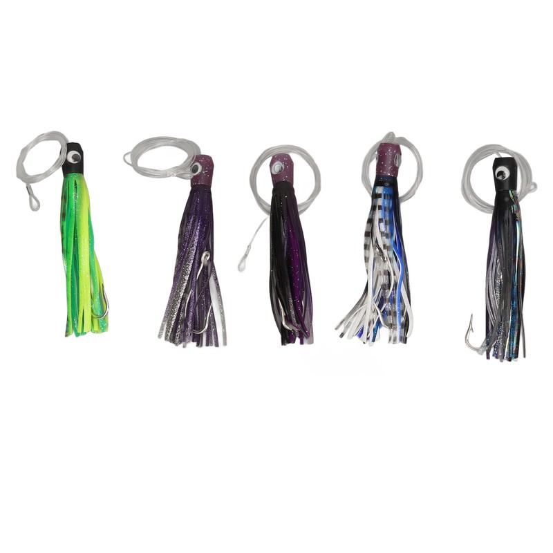 5PCS Saltwater Trolling Lure PVC Squid Skirted Deep Sea Fishing
