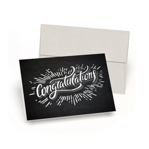 Congratulations! Set of 10 Premium Chalk Art Congratulations Cards with Gray Linen Envelopes - All-Occasion Note Card Bulk Set - Proudly Made in the USA By Palmer Street Press
