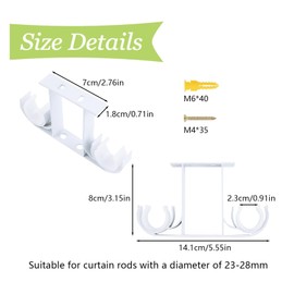UFURMATE Curtain Rod Brackets 4Pcs Aluminum Alloy Ceiling-Mount Brackets Double Curtain Holders Window Drapery Rod Hanging Supports for 23-28mm Curtain Pole (Pure White)