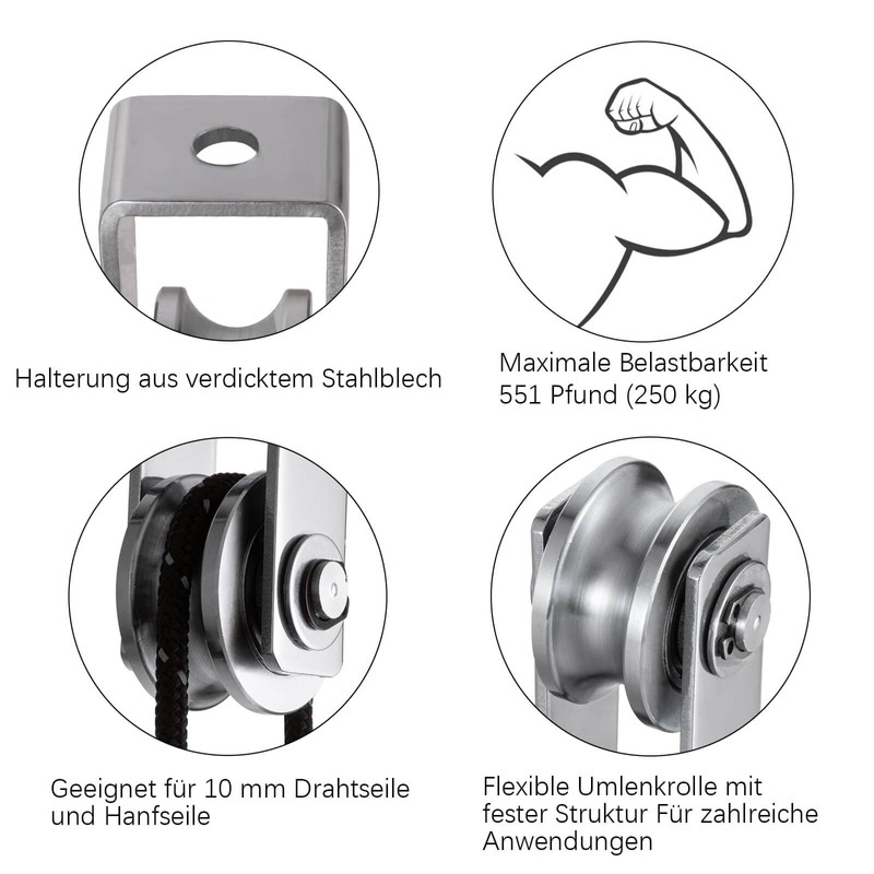 Pulley with 2 Ball Bearings, Stainless Steel Rope Pulley for