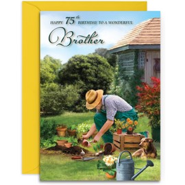 Brother 75th Gardener Birthday Card - Gardening/Allotment - Medium Sized Card (A5 Size -148mm x 210mm) with Envelope