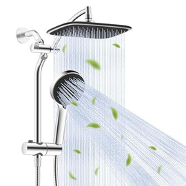 10" Rain Shower Head with Handheld, High Pressure Boosting Rainfall Showerhead with All Metal Adjustable Extension Arm, Easy Reach Shower Holder, 5 Spray Modes with Power Wash, Easy to Install, Chrome