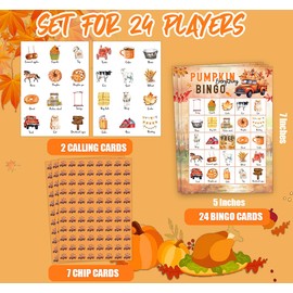 Fall Pumpkin Bingo Game Cards, Autumn Harvest Themed Bingo Games Set for Adults Large Group, Fall Board Game, Family Gathering Games for 24 Players, Thanksgiving Party Favors, 02