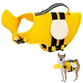 Little Bean® Dog Life Jackets, Adjustable Pet Life Safety Vest with Superior Buoyancy and Rescue Handle for Dogs, Boating, with Reflective Strips (Bee Yellow, M)