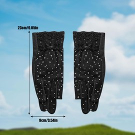 Umeloeo Women's Lace Gloves, Summer, Stylish, Ribbon, Floral Pattern, Lace Gloves, Short, UV Protection, Sun Protection, For Weddings, Brides, Bicycles, Driving, lace black