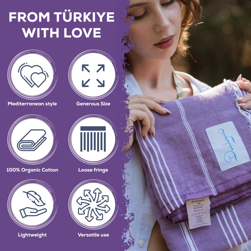 Dalga Turkish Beach Towels (67”x33”) - Sand Free, Lightweight &